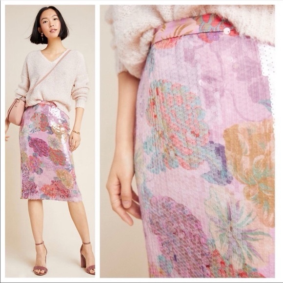 Anthropologie Pailette sequin floral event statement birthday quality skirt 6 - Picture 1 of 13
